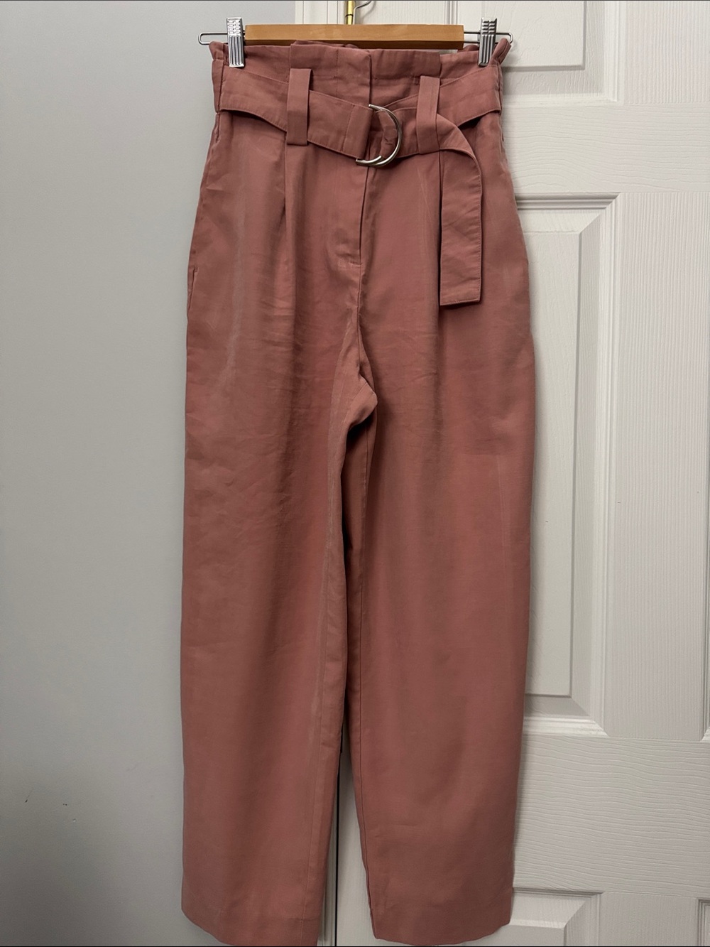 Zara Rose Mauve High-Waist Wide-Leg Pants with D-Ring Belt